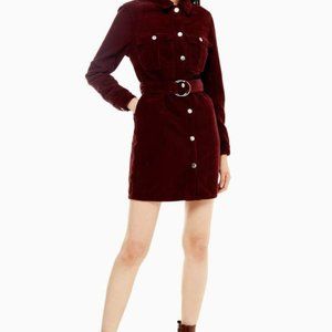 CIDER BRAND BELTED CORD DRESS SIZE L BURGUNDY